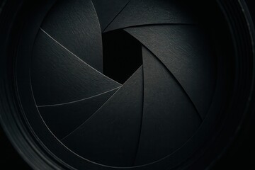 Black Camera Lens Aperture Blades In Close-Up View