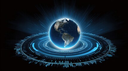 Digital Earth Visualization - A futuristic representation of Earth surrounded by digital elements. The image features a glowing globe with abstract data patterns.