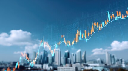 Financial Growth Chart - A digital representation of a financial growth chart overlaying a city skyline. The image illustrates upward trends in data visualization.
