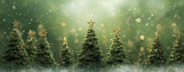 The serene beauty of festive Christmas trees adorned with sparkling stars.