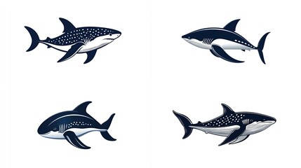 Elegant shark vector collection with whale shark and great white shark designs