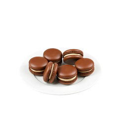 Fototapeta premium Chocolate macarons on white plate isolated on transparent background
