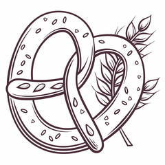 Pretzel with wheat illustration, a traditional german bakery food, isolated on white background