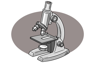 Detailed illustration of a laboratory microscope with multiple lenses isolated on white background