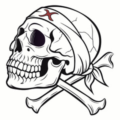 Skull and crossbones drawing isolated on white background, a symbol of danger and death in a vintage style