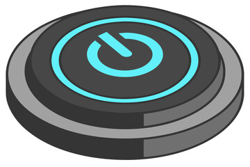 Modern circular power button with glowing blue power symbol isolated on white background