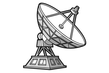 Stylized illustration of a large satellite dish with a complex base isolated on white background