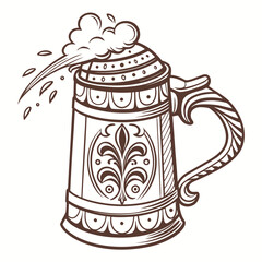Vintage beer mug with foam isolated on white background, a vector design element for oktoberfest celebration