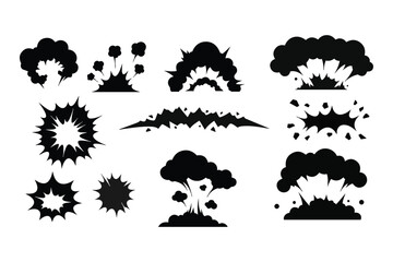 Explosion Blast Silhouette Icons Set – Comic and Cartoon Boom Vector