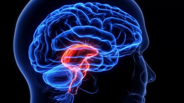 Human brain anatomy visualization showcasing the cerebellum and brainstem functioning for medical