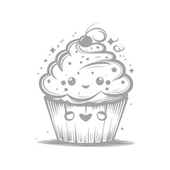 Cute Smiling Cupcake with Cherry Illustration