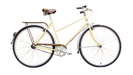 side view dicut of old vintage yellow bicycle isolated on white background, png, ai generated.