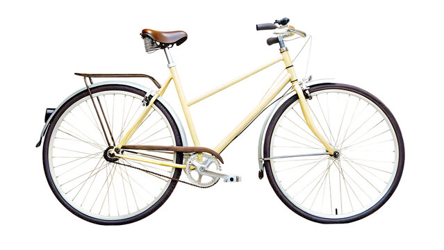 side view dicut of old vintage yellow bicycle isolated on white background, png, ai generated.