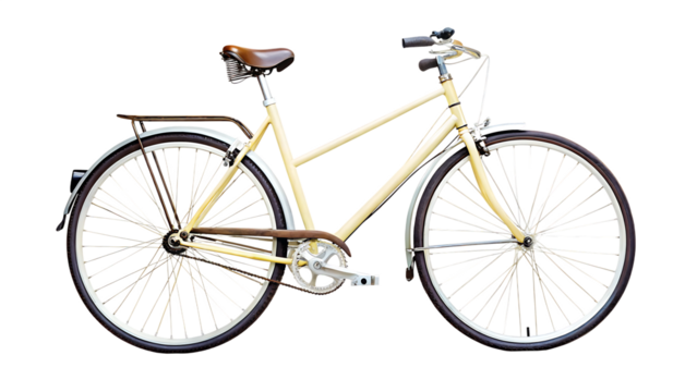 side view dicut of old vintage yellow bicycle isolated on white background, png, ai generated.