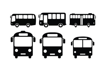 Bus Silhouette Icons Set – Public Transport, Coach, School Vector