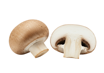 Brown cap mushroom close up isolated transparent background