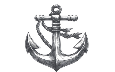 Boat anchor vintage hand drawn on transparent background, png
