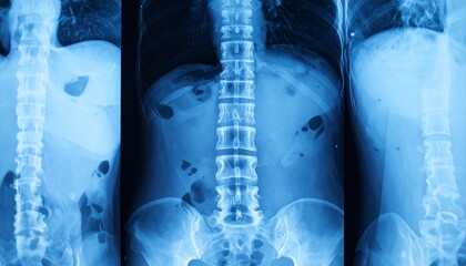 Detailed x-ray image of the human lower spine (lumbar region) showing vertebrae, intervertebral discs, and bone structure for medical diagnosis, spinal health assessment, and orthopedic evaluation