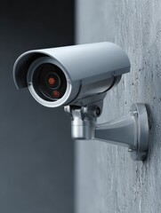 sleek contemporary cctv camera mounted on a wall ideal for security safety and surveillance campaigns features ample copy space for text modern aesthetic
