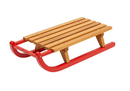 Classic wooden sled with red runners for winter fun and recreation - Powered by Adobe
