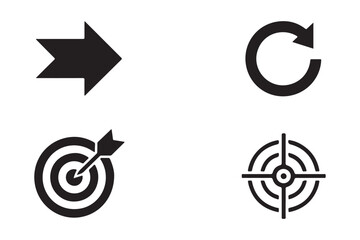 Obraz premium Precise Direction Arrow, Reload, Dartboard and Target Icons