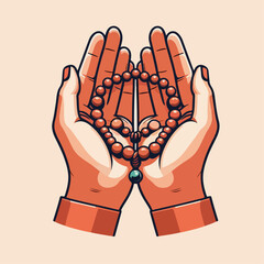 illustration of prayer beads in hand 