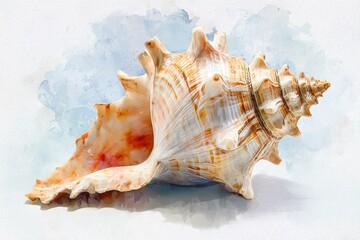 Obraz premium Beautiful seashell displayed on a soft watercolor background showcasing nature's intricate design