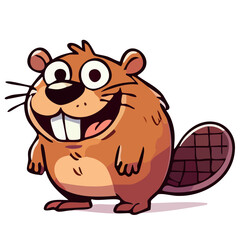 Laughing cartoon beaver. Funny happy rodent character. Smiling vector beaver standing with open mouth