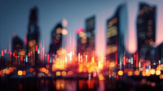 worldwide stock market concept with glowing financial chart graphs on business background with skyscrapers double exposure no logos no brands ar 169
