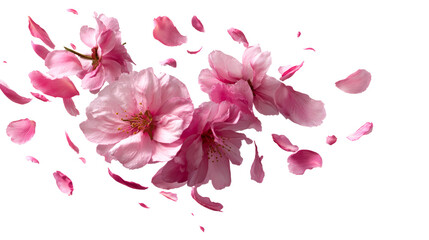 Fototapeta premium Pink Cherry Blossoms and Petals Floating on Transparent Background