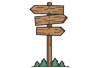 A rustic wooden signpost guides you through nature. Simple, clean design, perfect for outdoor or travel themes. Ideal for nature guides, hiking, and exploration.