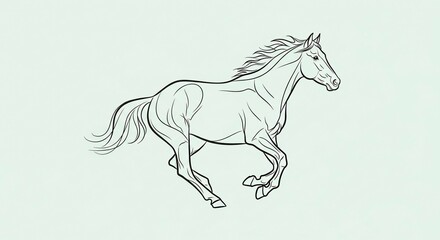 Graceful Galloping Horse Line Art Illustration on Light Background