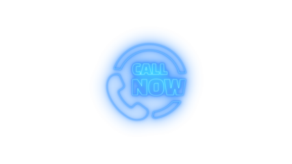 Neon glowing call now icon with telephone symbol on transparent background representing communication, hotline, support service, customer contact center and instant connectivity in digital marketing