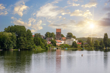 Aussicht auf die Stadt Lychen zum Abend