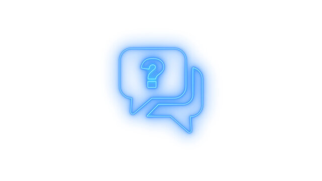 Neon glowing question mark icon inside chat bubbles on transparent background representing online help, faq support, digital query messaging, customer inquiry, troubleshooting, chatbot