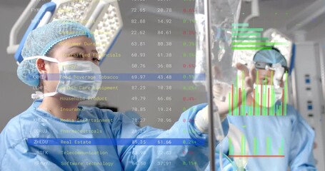 Healthcare data overlay appearing, surgeon adjusting IV clamp for stable metrics, overlay shifting - Powered by Adobe