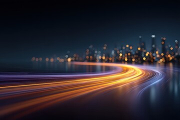 Obraz premium Dynamic light trails on a blurred metropolitan skyline at night