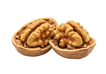 Fototapeta premium Halved walnut kernel revealing texture against transparent background