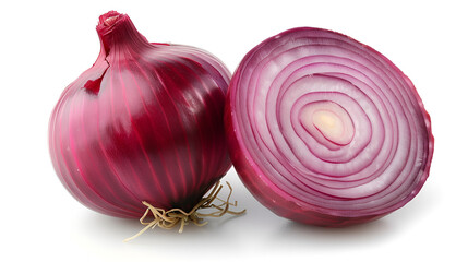 Fresh red onion and cross section, vibrant culinary ingredient close up shot