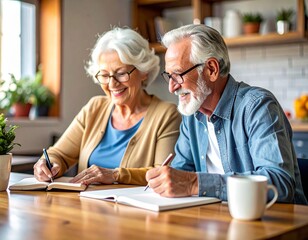 senior couple working on laptop computer