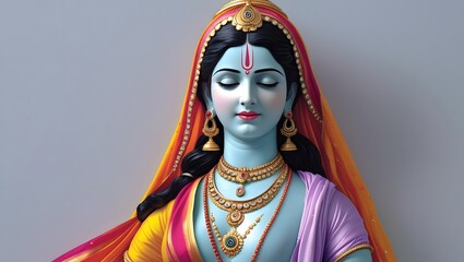 Obraz premium Serene Deity: A depiction of a tranquil deity, exuding peace and enlightenment, radiates serenity in this spiritual portrait, adorned with traditional regalia.