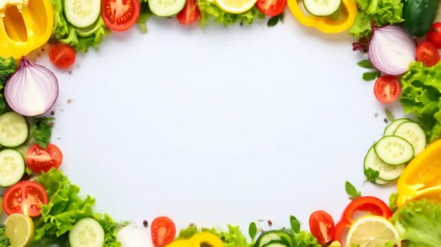 Freshly cut vegetables arranged in a frame