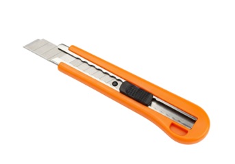 Orange utility knife with retractable blade for construction and repair
