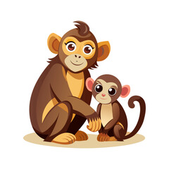 Adorable Monkey with Cute Baby Monkey Vector Illustration – Playful Animal Family Art for Wildlife, Nature, and Children’s Designs