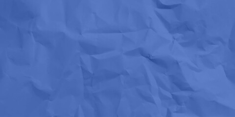 Blue crumpled paper poster texture background. White paper wrinkled poster template, poster mockup on wall concept