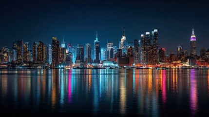 The skyline of New York City glittered at night, with countless lights reflecting the city’s vibrant energy.