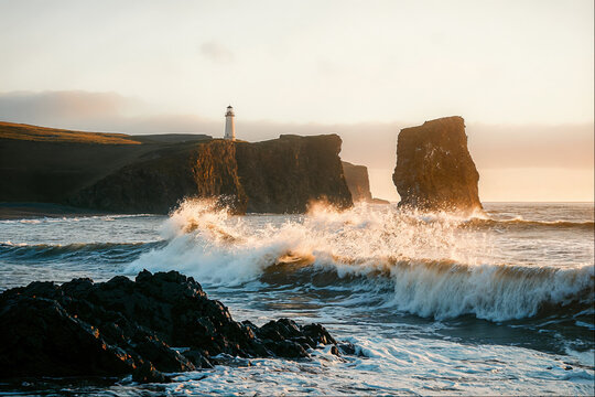 Lighthouse during sunset on the coast