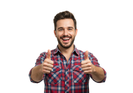 Smiling man giving thumbs up gesture transparent background portrait of approval