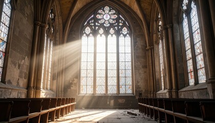 Obraz premium Hallowed Light and Silent Decay in a Forgotten Gothic Sanctuary