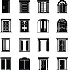Collection of Various Door Silhouette Icon Set, vector illustration